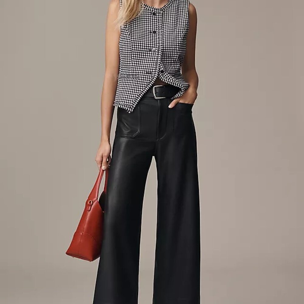 Anthropologie The Colette Faux-Leather Cropped Wide Leg Pants by Maeve, Size 28